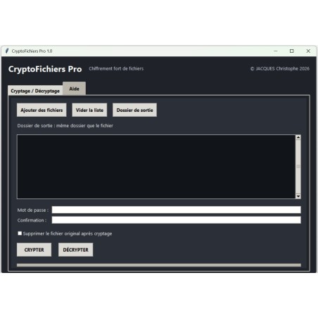 CryptoFichiers Pro est une application de protection de fichiers par cryptage et décryptage.